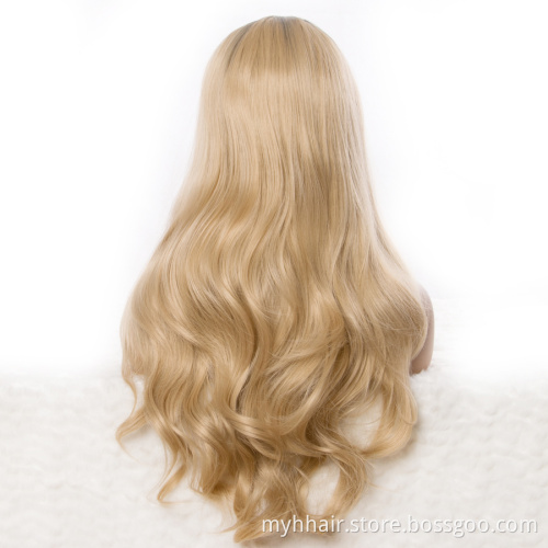 Ombre 28 Inch Synthetic Black Ombre Blonde Female Daily Party Heat Resistant False Hair Blonde Wavy Wigs For Women